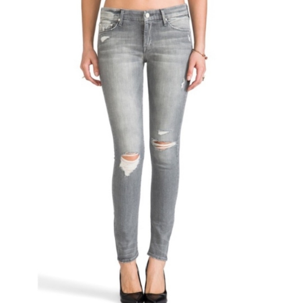 MOTHER DENIM The Looker Holy Smokes Wash Distressed Grey Jeans